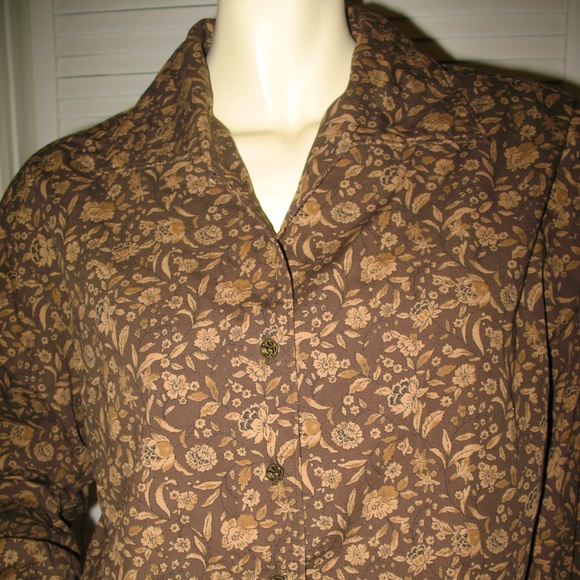 Vintage Y2K Gap Long Sleeve Button Up Shirt Top S Brown Floral Grannycore Preppy - Picture 6 of 8